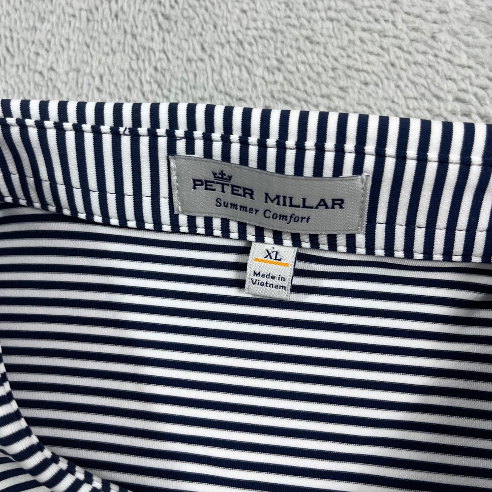 Peter Millar Summer Comfort Polo Shirt Mens XL Navy White Stripe Sodexo Charity - Picture 2 of 10